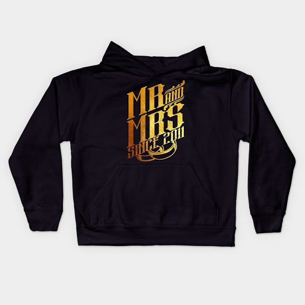 'Mr and Mrs Since 2011 7th Wedding' Anniversary Gift Kids Hoodie by ourwackyhome